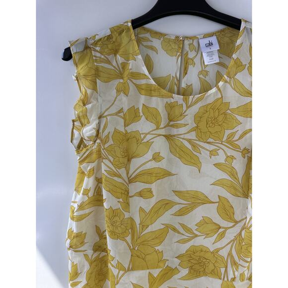 CAbi Sunrise Blouse Womens Large Sleeveless Floral Yellow White 5899 Sheer Fairy - Picture 3 of 13